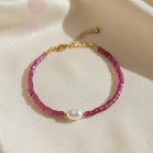 Bracelet Rosa perle de culture et cubes framboise - Bijou bohème chic