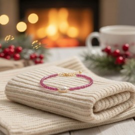 Bracelet Rosa perle de culture et cubes framboise - Bijou bohème chic