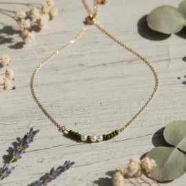 Collier Selva kaki foncé perles de culture et rocailles - Bijou bohème chic