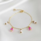 Bracelet charms rose fuchsia blanc - Bracelet breloques
