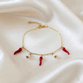 Bracelet breloques piment rouge blanc style basque - Bracelet charms
