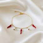 Bracelet breloques piment rouge blanc style basque - Bracelet charms