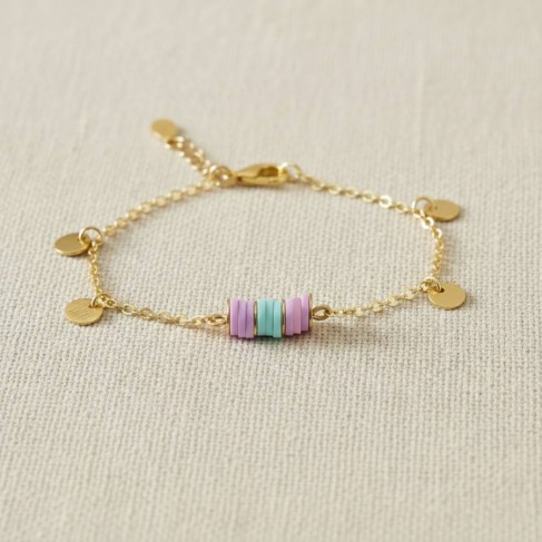 Bracelet breloques turquoise et lilas - Bracelet charms