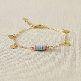 Bracelet breloques turquoise et lilas - Bracelet charms