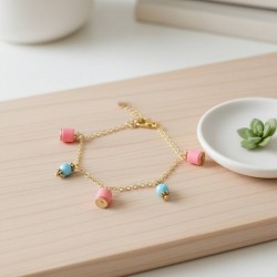 Bracelet breloques corail turquoise - Bracelet charms