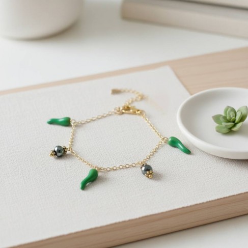 Bracelet breloques piment vert - Bracelet charms
