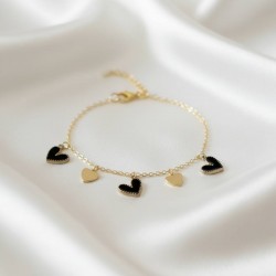 Bracelet charms coeurs doré noir - Bracelet breloques