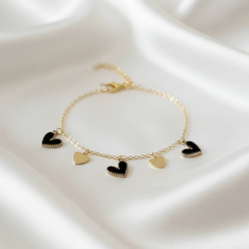 Bracelet charms coeurs doré noir - Bracelet breloques