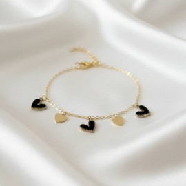 Bracelet charms coeurs doré noir - Bracelet breloques