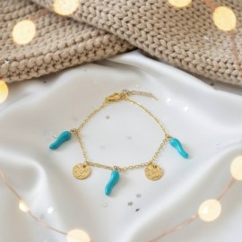 Bracelet charms bleu turquoise doré - Bracelet breloques