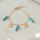 Bracelet charms bleu turquoise doré - Bracelet breloques