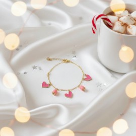 Bracelet charms rose fuchsia et corail doré - Bracelet breloques