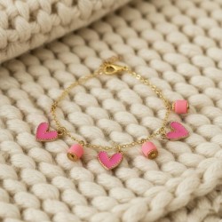 Bracelet charms rose fuchsia et corail doré - Bracelet breloques