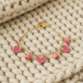 Bracelet charms rose fuchsia et corail doré - Bracelet breloques