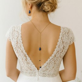 Collier de dos mariée bleu marine perle goutte  "Giulia"  Bijou mariage personnalisable