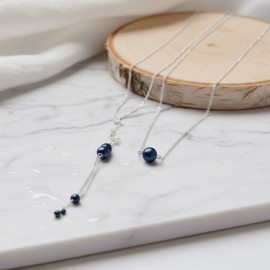 Collier de dos mariée bleu marine perle goutte  "Giulia"  Bijou mariage personnalisable