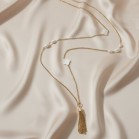 Sautoir "Opéra" chic perles de culture et trèfles en nacre sur chaîne doré "Magdalena" - Bijou créateur