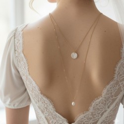 Collier de dos double perles et nacre  "Hortense" - Bijou mariage