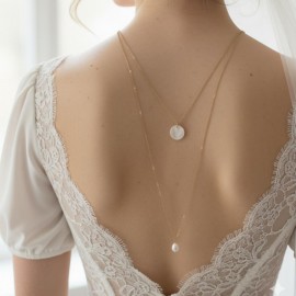 Collier de dos double perles et nacre  "Hortense" - Bijou mariage