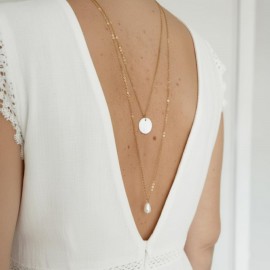 Collier de dos double perles et nacre  "Hortense" - Bijou mariage