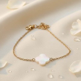 Bracelet porte-bonheur trèfle nacre naturelle - Bijou fin