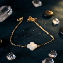 Bracelet porte-bonheur trèfle nacre naturelle - Bijou fin