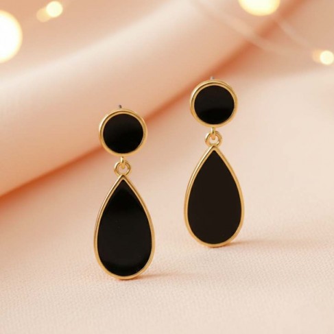 Boucles d'oreille vitrail noir et or - Bijou pr&eacute;cieux