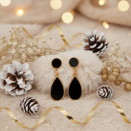 Boucles d'oreille vitrail noir et or - Bijou précieux