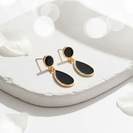 Boucles d'oreille vitrail noir et or - Bijou précieux