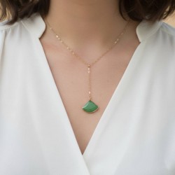 Collier en Y pendentif vert clair en émail - Bijou minimaliste