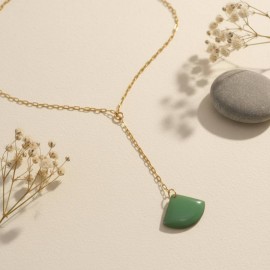 Collier en Y pendentif vert clair en émail - Bijou minimaliste