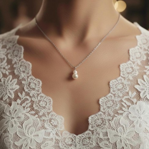 Collier mariée  bohème minimaliste perles de culture "Soizic" - Bijou mariage 