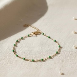 Bracelet fin petites perles vert - Bijou précieux