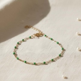 Bracelet fin petites perles vert - Bijou précieux