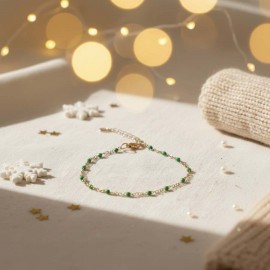 Bracelet fin petites perles vert - Bijou précieux