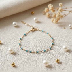 Bracelet fin petites perles turquoise- Bijou précieux