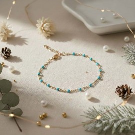 Bracelet fin petites perles turquoise- Bijou précieux