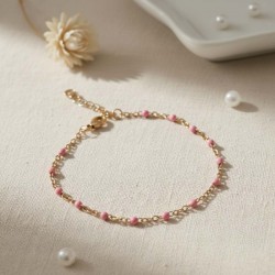 Bracelet fin petites perles rose - Bijou précieux
