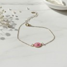 Bracelet médaillon rose émaillé doré - Bijou fin