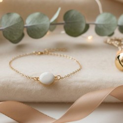 Bracelet médaillon blanc émaillé doré - Bijou fin