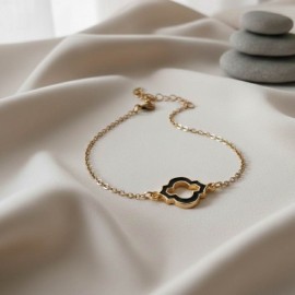 Bracelet fin médaillon noir émaillé doré - Cadeau de Noël idéal