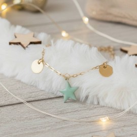 Bracelet breloques vert mint dore - Bracelet charms