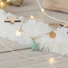 Bracelet breloques vert mint dore - Bracelet charms