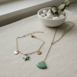 Collier en Y pendentif vert clair en émail - Bijou minimaliste