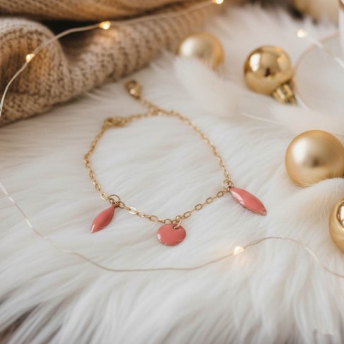 Bracelet breloques corail clair dore - Bracelet charms