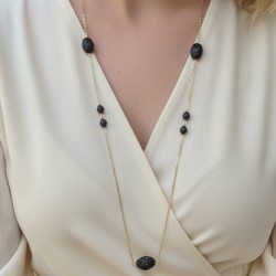 Sautoir perles noires sur chaîne doré "Gabrielle" - Bijou créateur