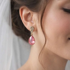 Boucles d'oreille mariage Swarovski rose et zircons - "Paloma"