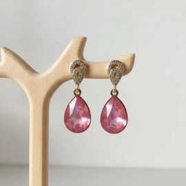 Boucles d'oreille mariage Swarovski rose et zircons - "Paloma"