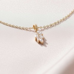 Collier mariée pendentif feuille strass zircon "Cilia" - Bijou mariage personnalisable