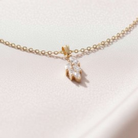 Collier mariée pendentif feuille strass zircon "Cilia" - Bijou mariage personnalisable